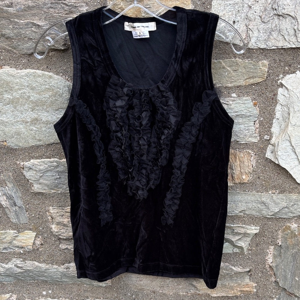 COMME des GARÇONS Black Velvet Tulle Ruffle Top